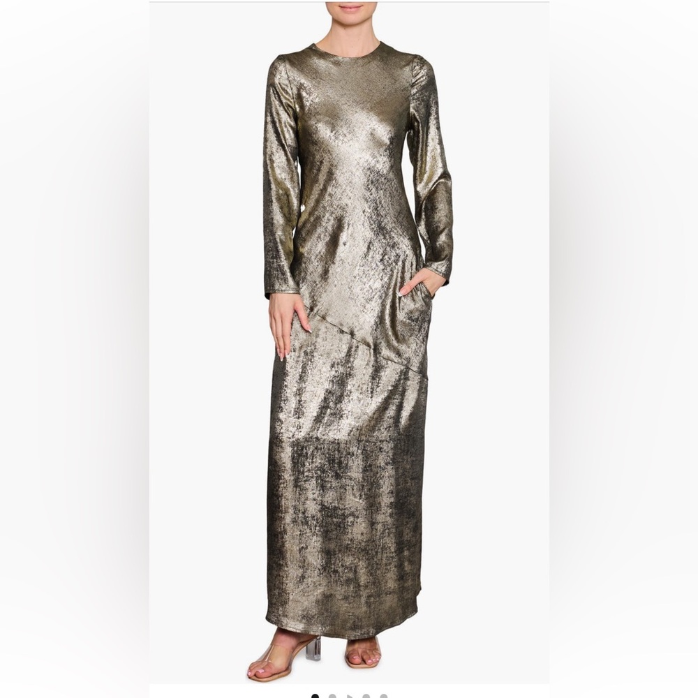 NEW Melloday Metallic Long Sleeve Bias-Cut Maxi Dress